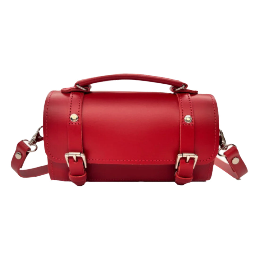 Handmade Leather Bowler Bag - Red  