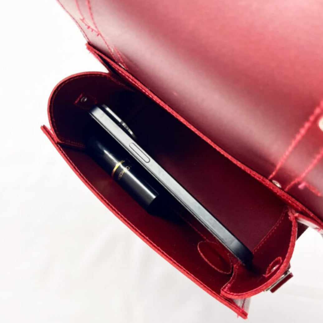 Handmade Leather Bowler Bag - Red  