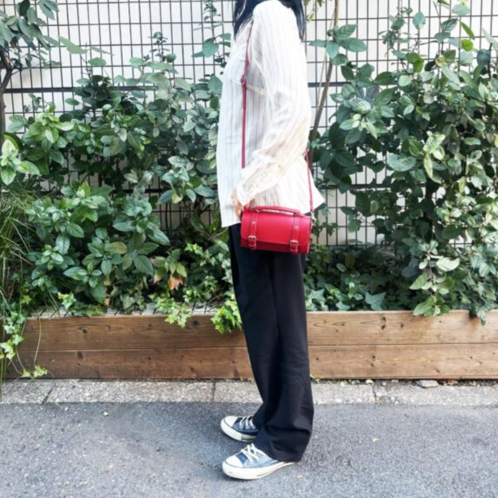 Handmade Leather Bowler Bag - Red  