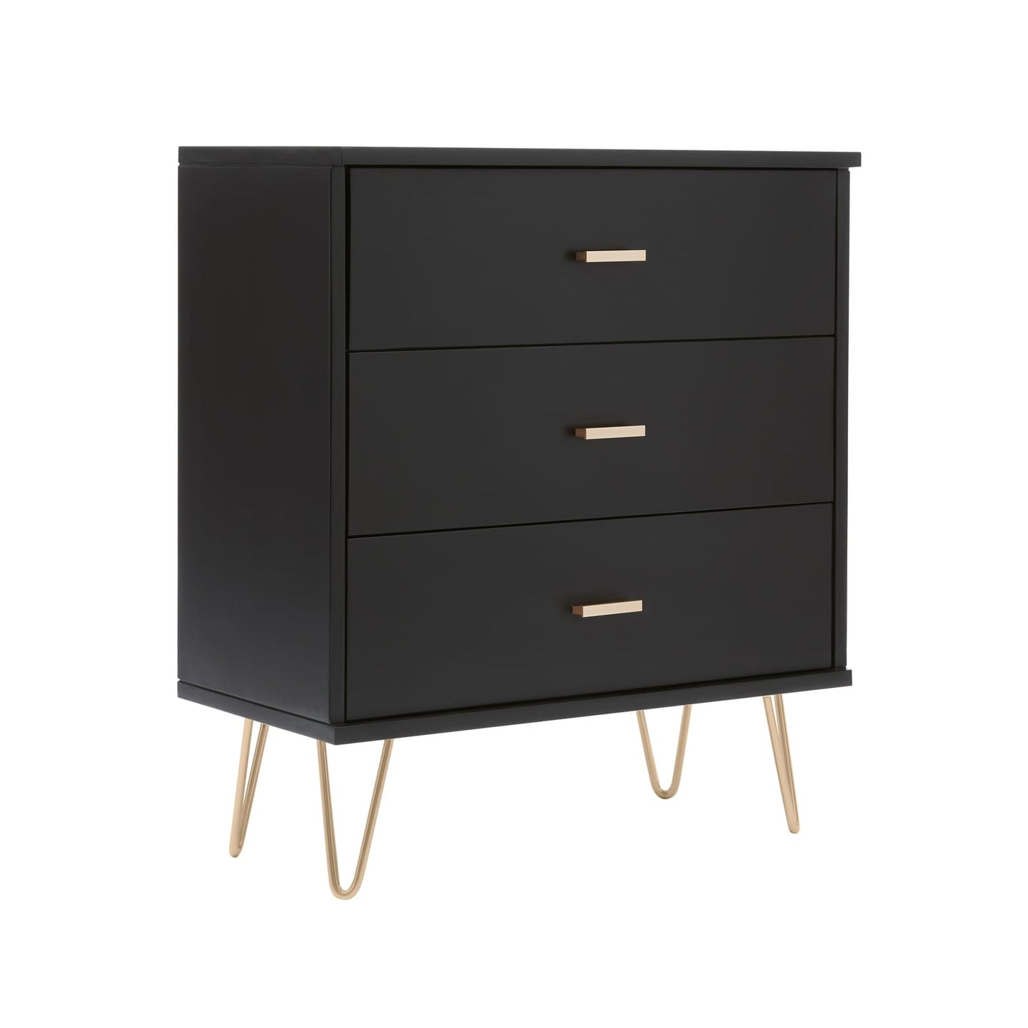 Monroe Solid Wood Black Chest of 3 Drawers  