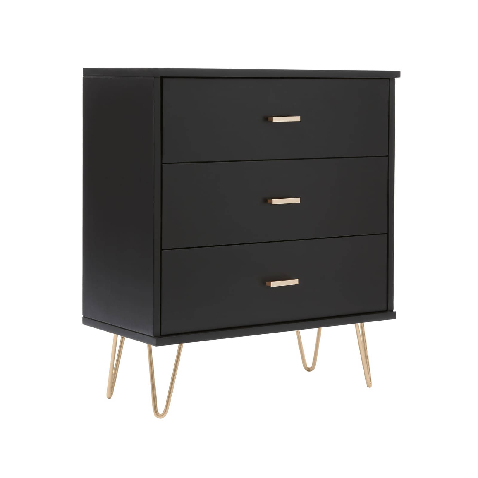 Monroe Solid Wood Black Chest of 3 Drawers  