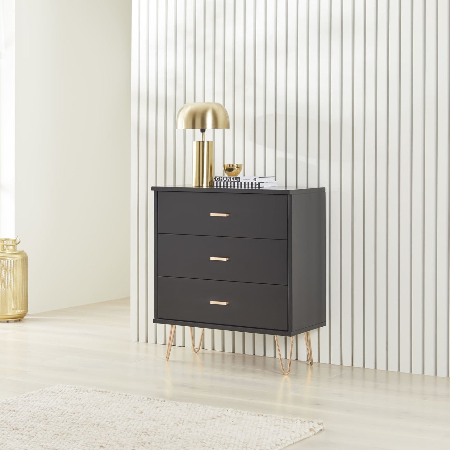 Monroe Solid Wood Black Chest of 3 Drawers  