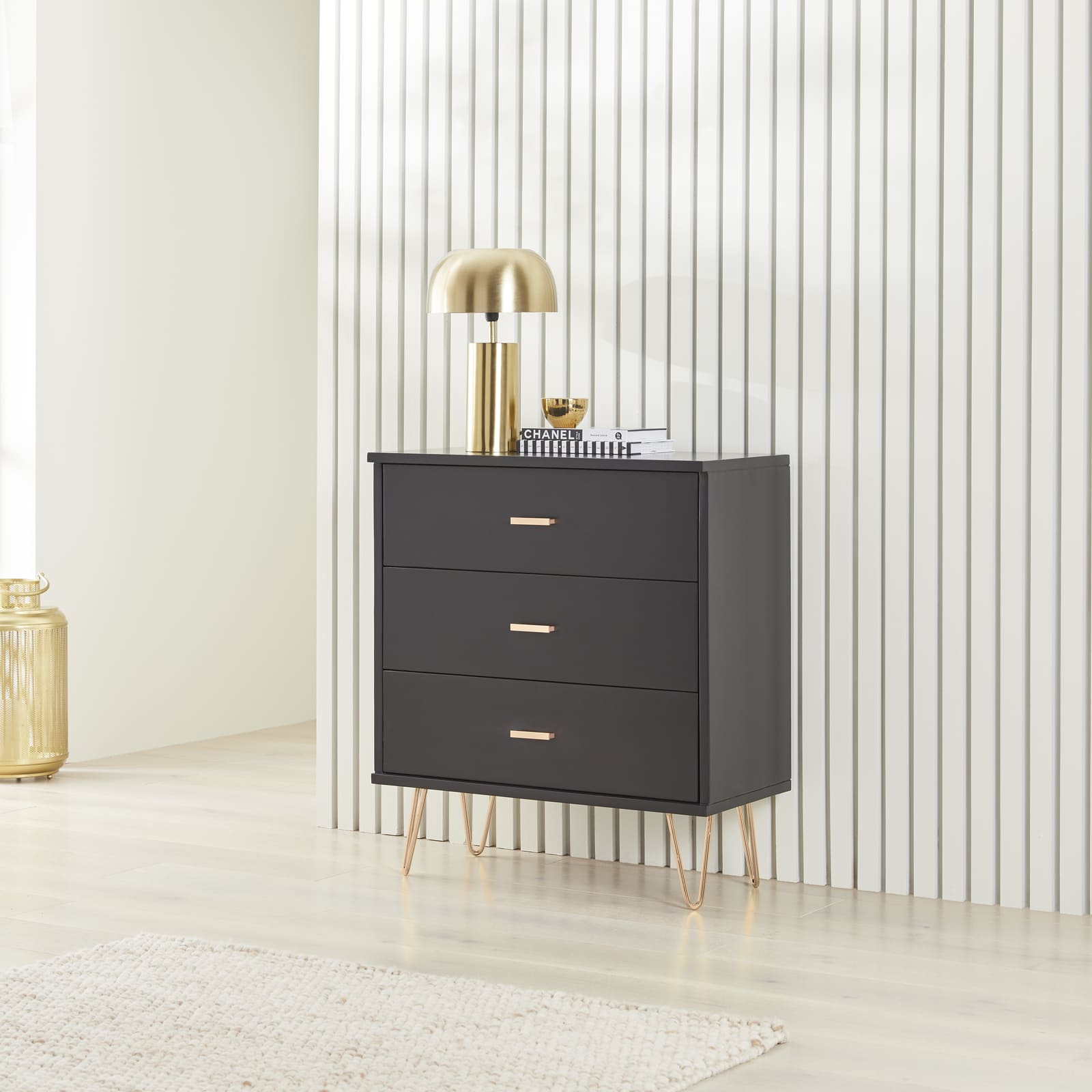 Monroe Solid Wood Black Chest of 3 Drawers  