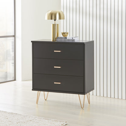 Monroe Solid Wood Black Chest of 3 Drawers  