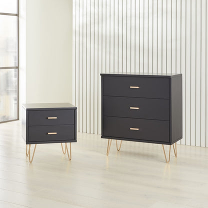 Monroe Solid Wood Black Chest of 3 Drawers  