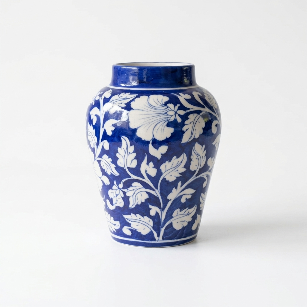 Jaipur Blue Pottery Vase — Hand-Painted Cobalt Floral, Artisan Ceramic | Unique Homeware Gift UK