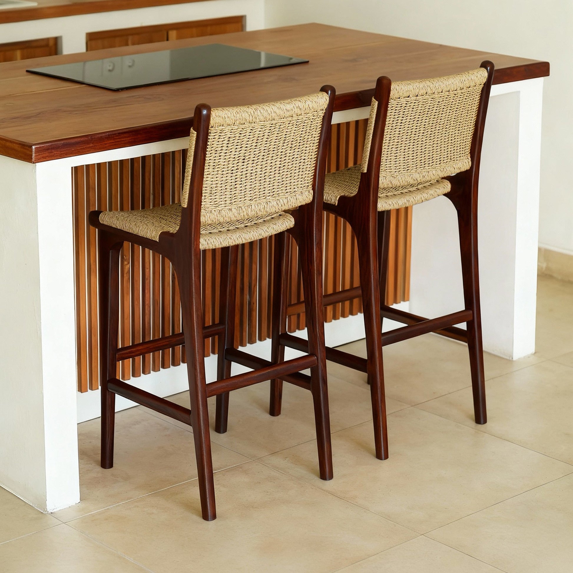 Zara Teak & Rattan Bar Stool - Chocolate  