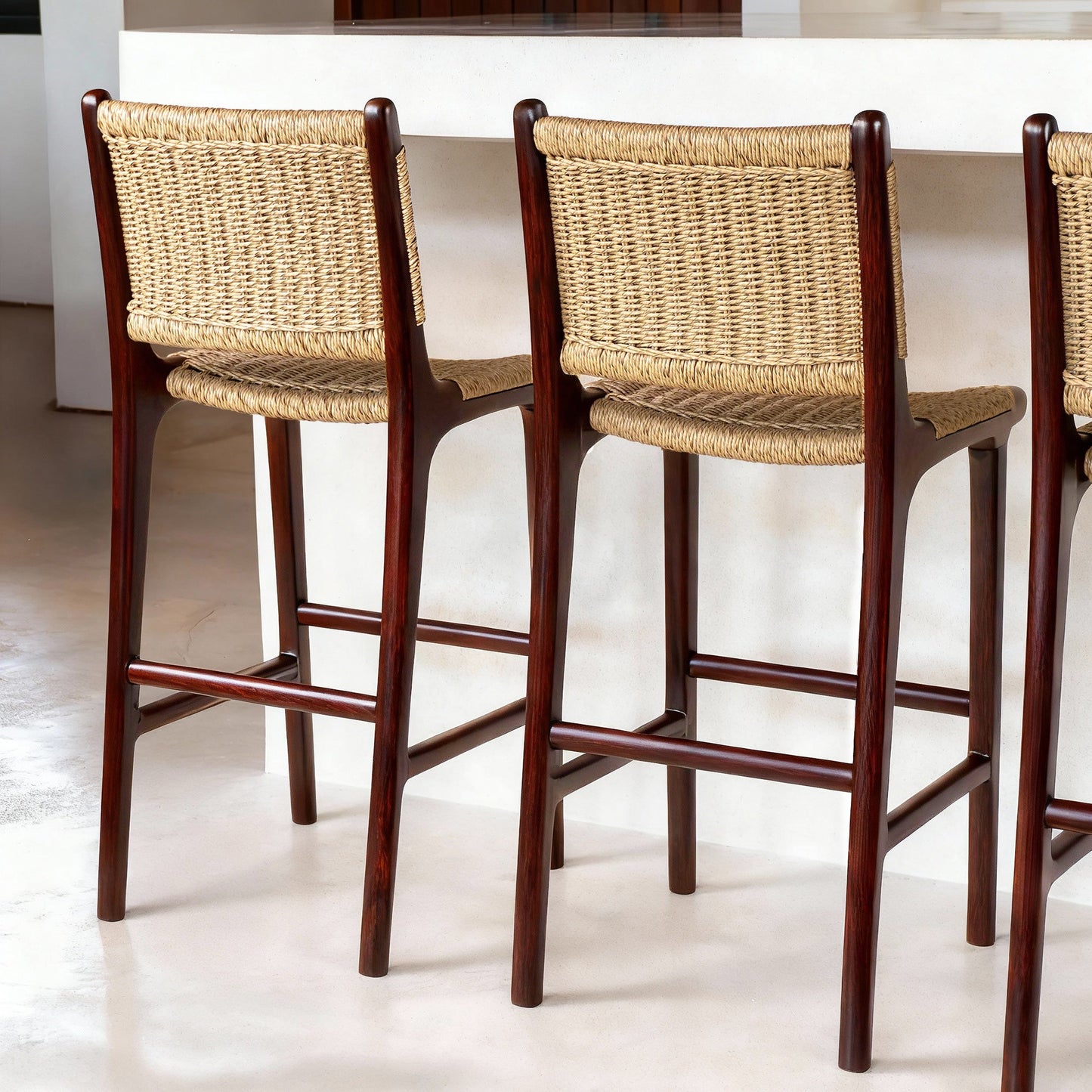 Zara Teak & Rattan Bar Stool - Chocolate  