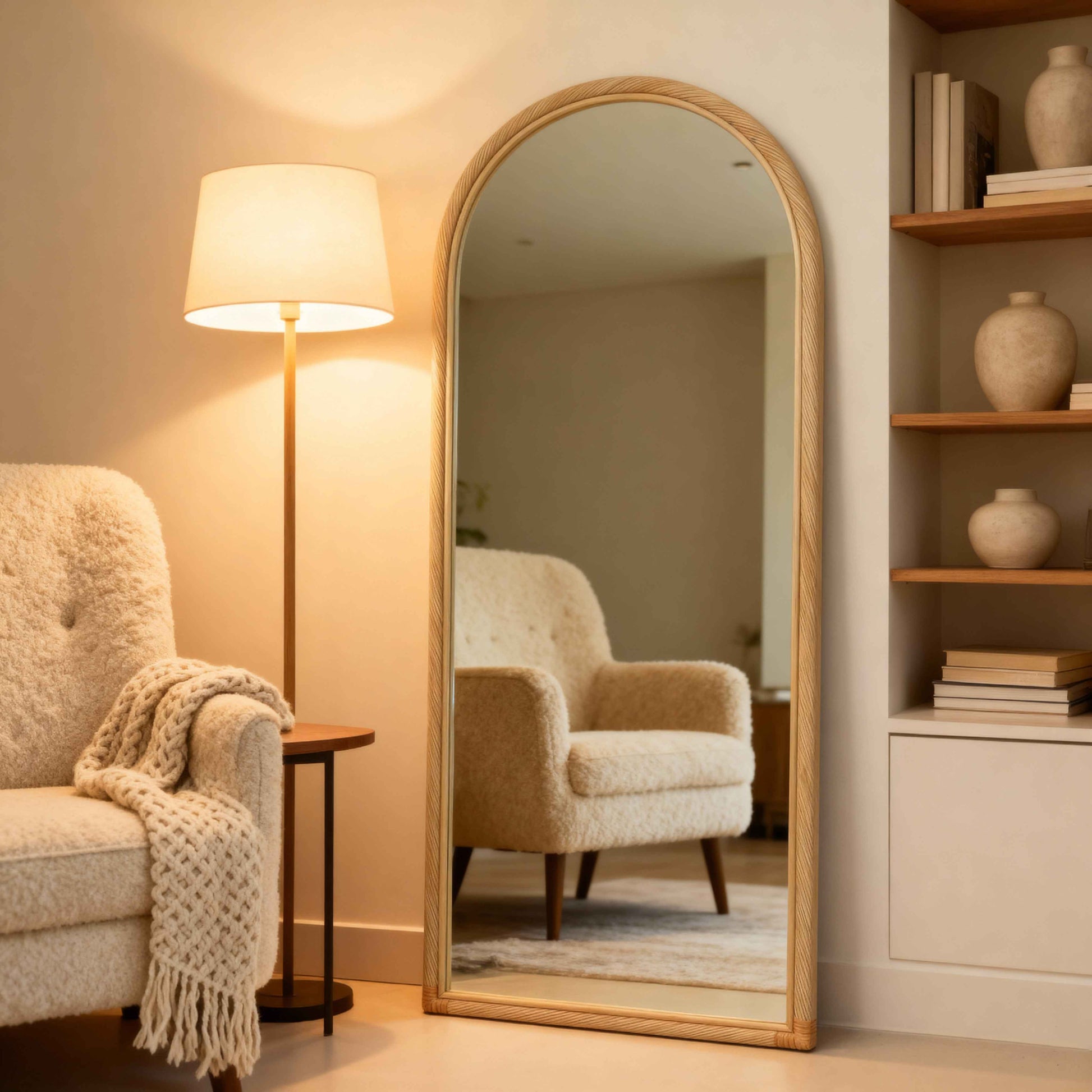 Citra Teak Leaning Mirror - Handcrafted Rattan & Teak Elegance