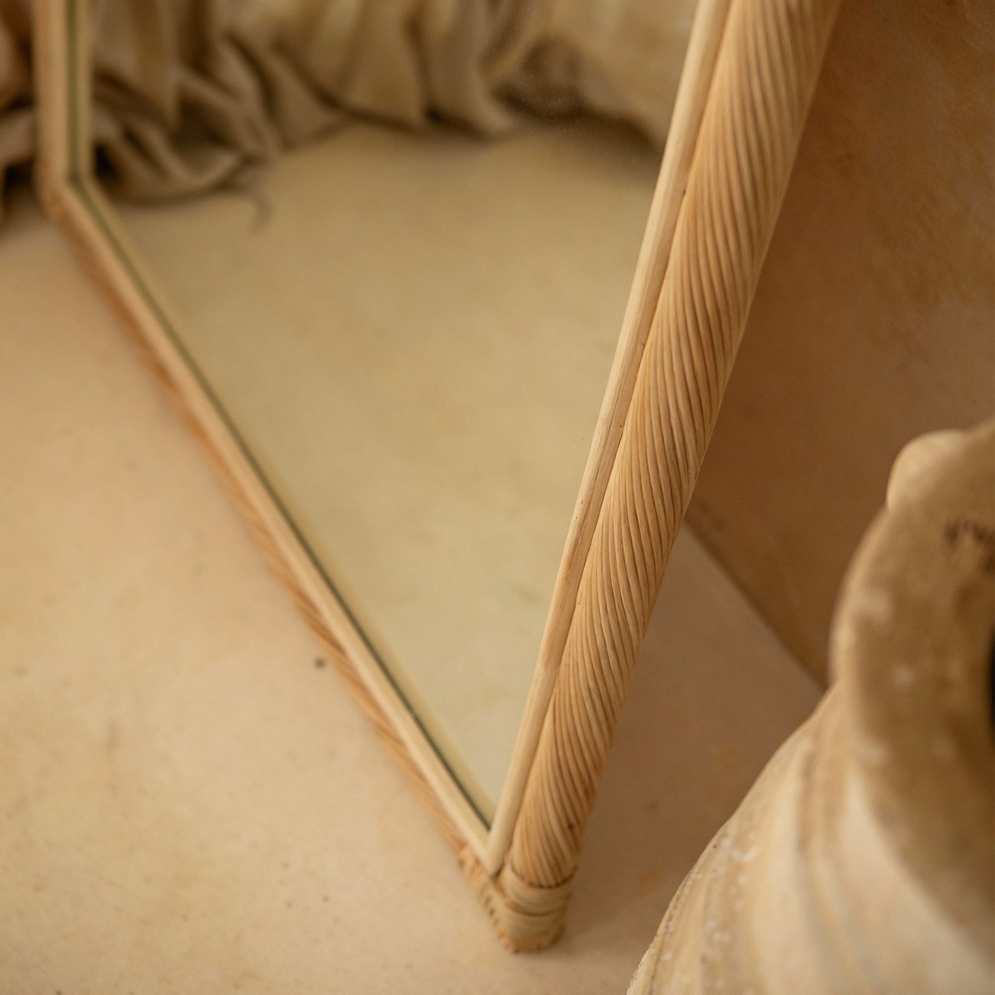 Citra Teak Leaning Mirror - Handcrafted Rattan & Teak Elegance  