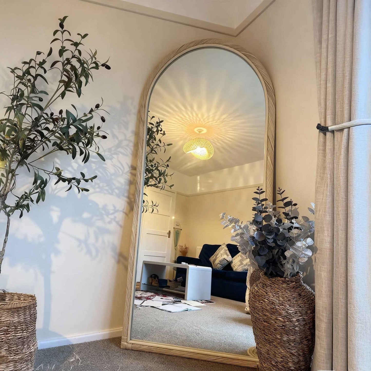 Citra Teak Leaning Mirror - Handcrafted Rattan & Teak Elegance