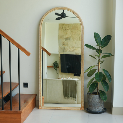 Citra Teak Leaning Mirror - Handcrafted Rattan & Teak Elegance