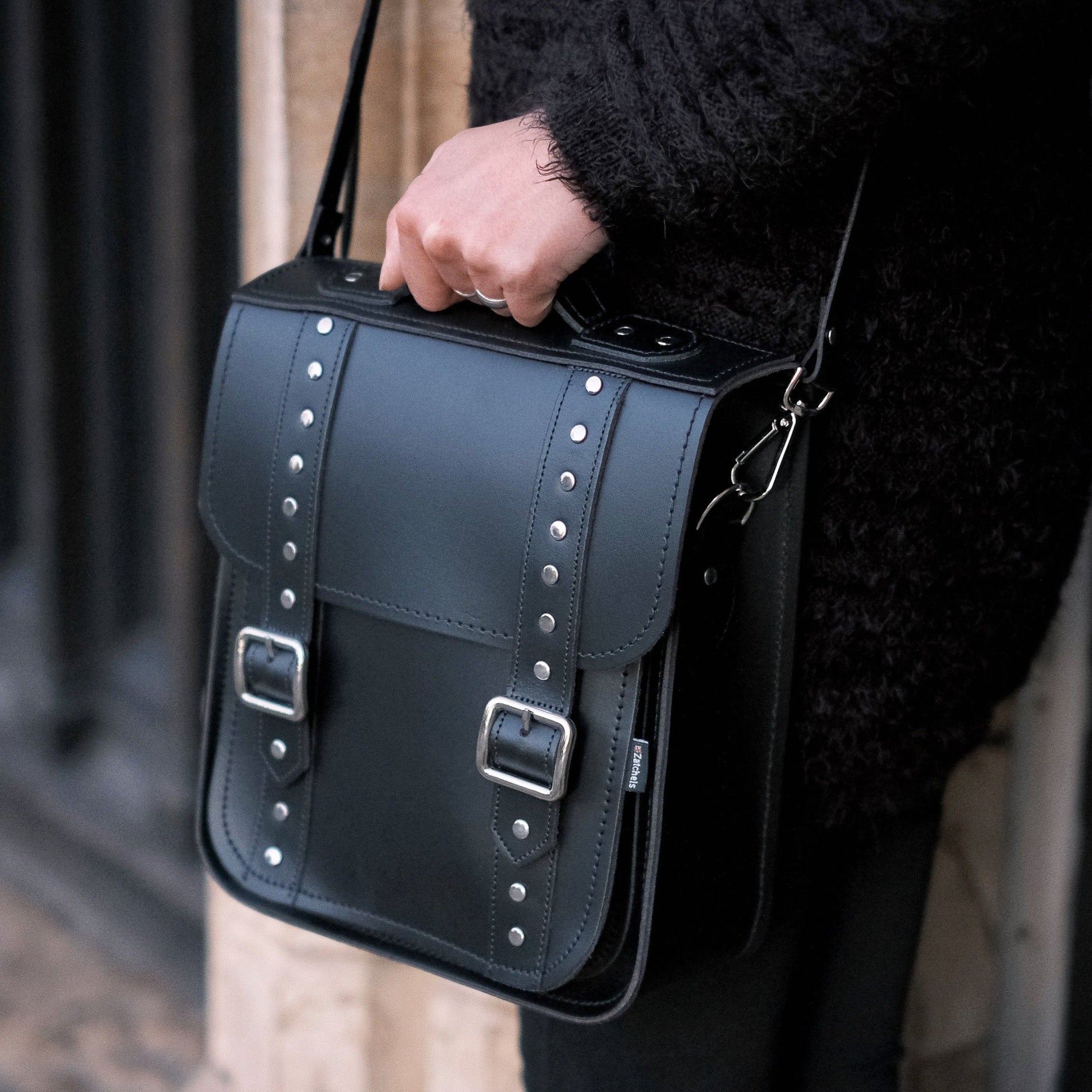 Handmade Leather City Backpack - Black Gothic Studded  