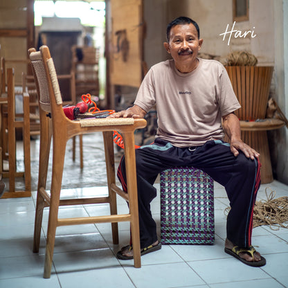 Zara Teak Rattan Bar Stool With Armrest