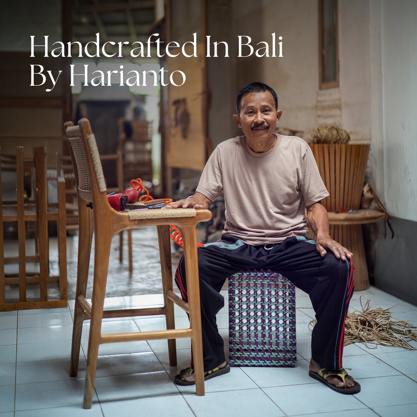 Handmade Loka Banana Leaf Bar Stool  