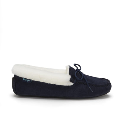 Women's slippers, sheepskin, navy blue suede  
