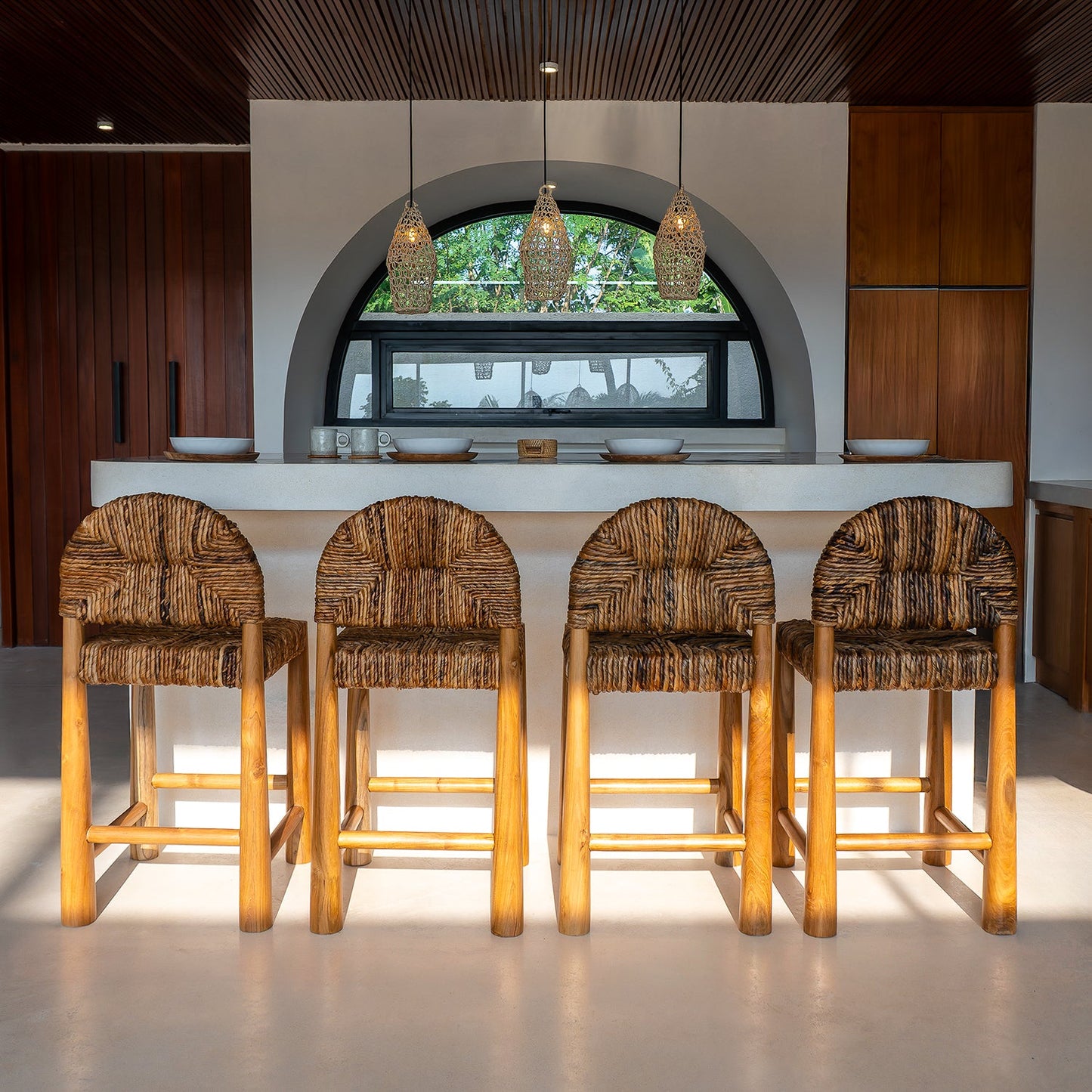 Handmade Loka Banana Leaf Bar Stool  