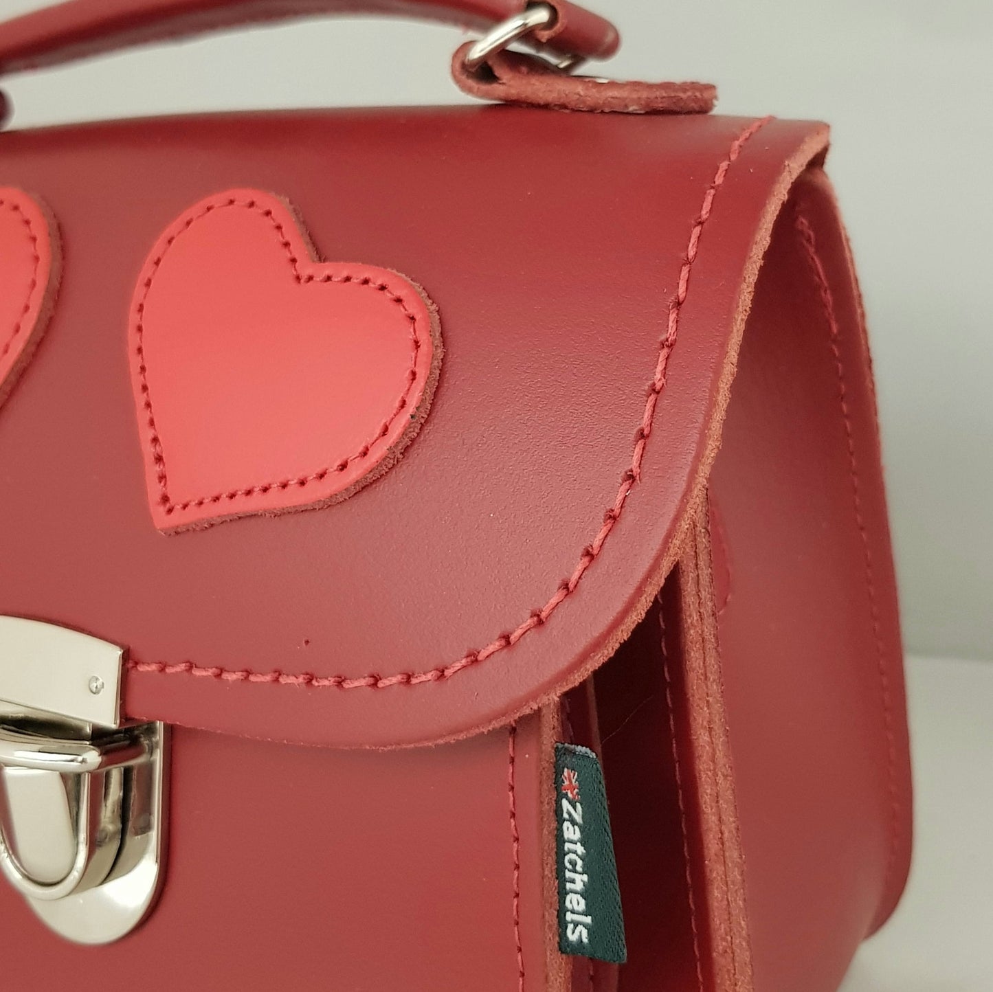 Luna Handmade Leather Bag - Love Hearts- Red  
