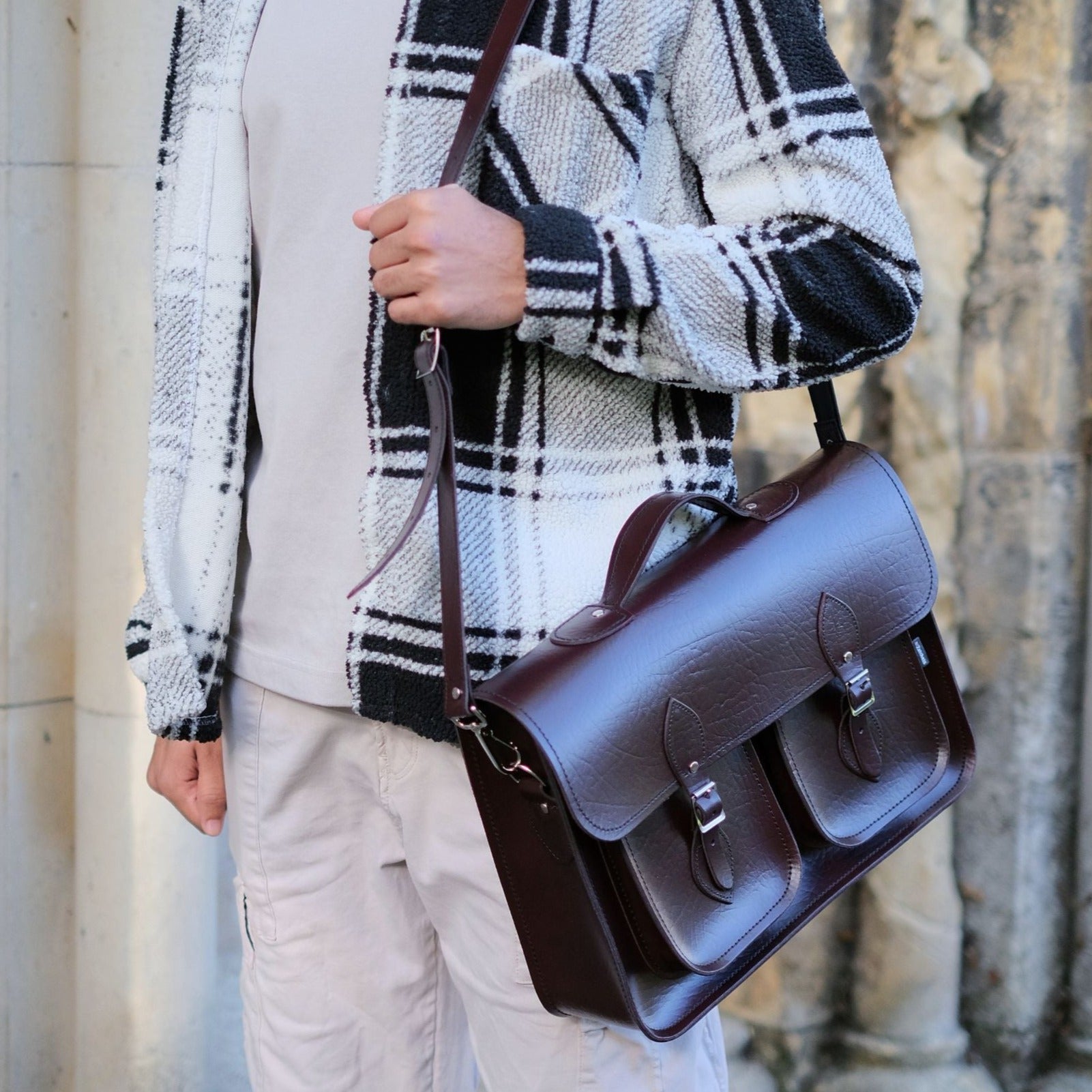 Twin Pocket Executive Handmade Leather Satchel - Marsala Red  