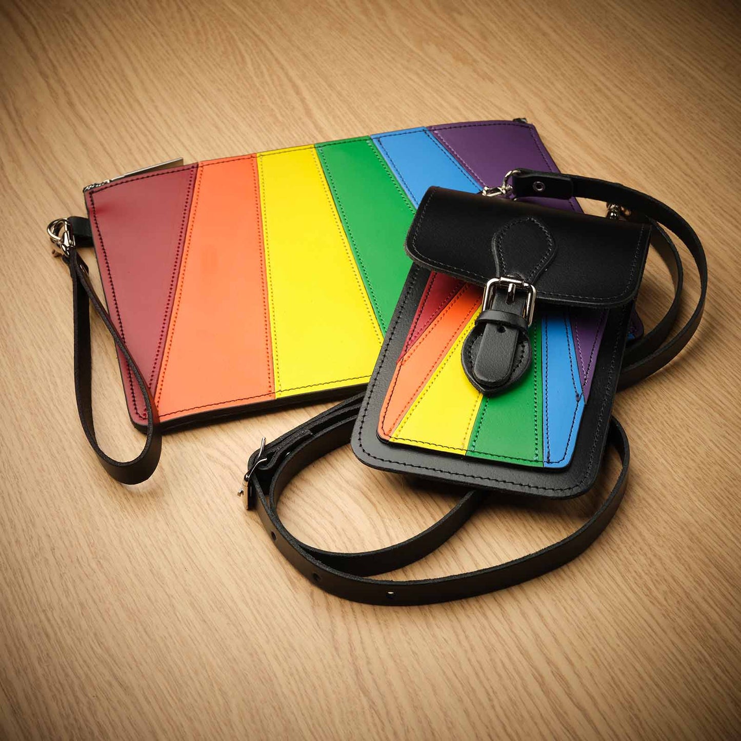 Handmade Leather Folio Case Small - Pride Rainbow  