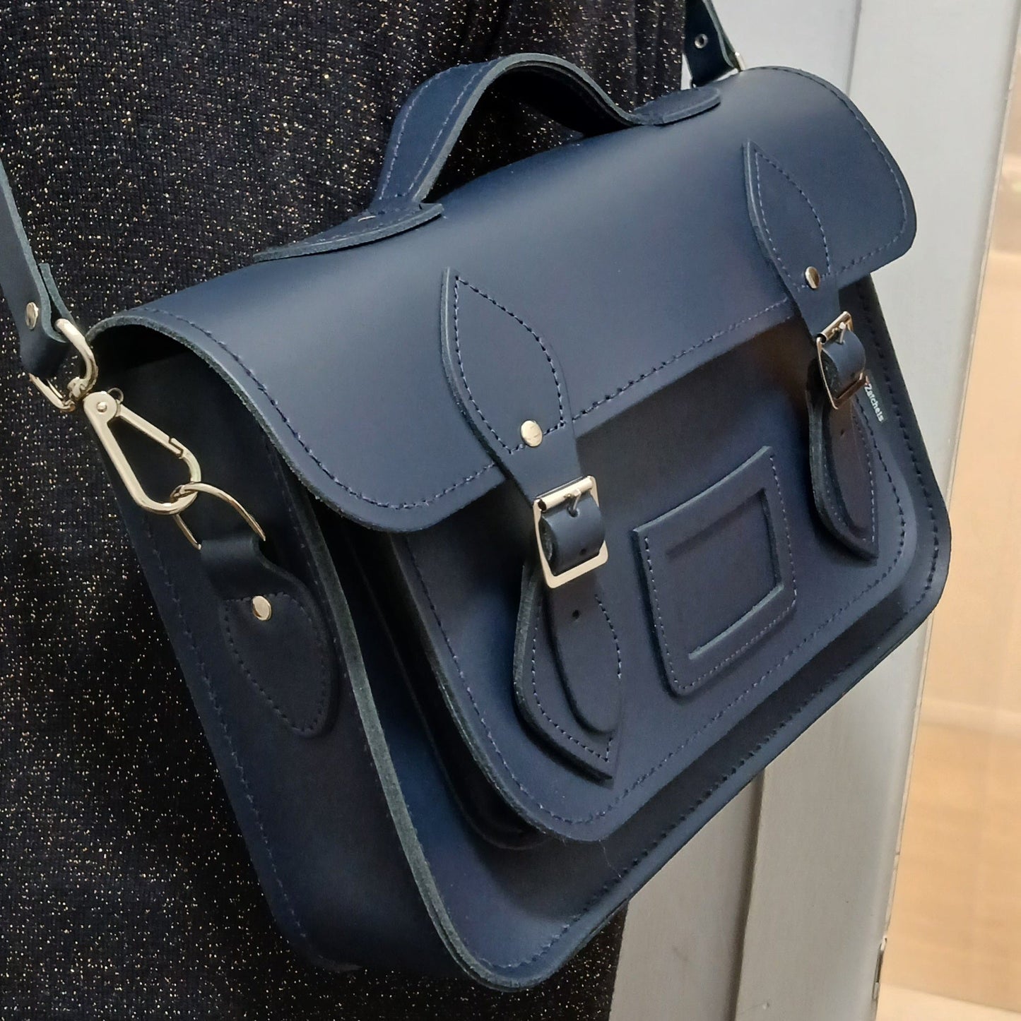 Handmade Leather Satchel - Navy Blue  