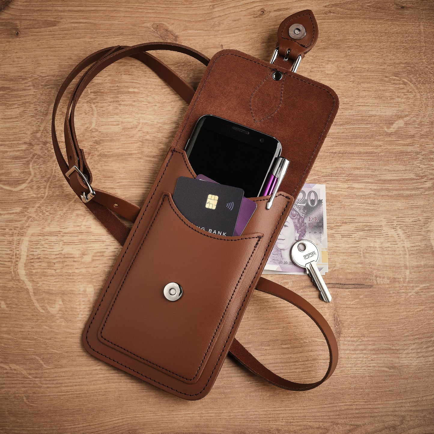 Handmade Leather Mobile Phone Pouch Plus - Chestnut  