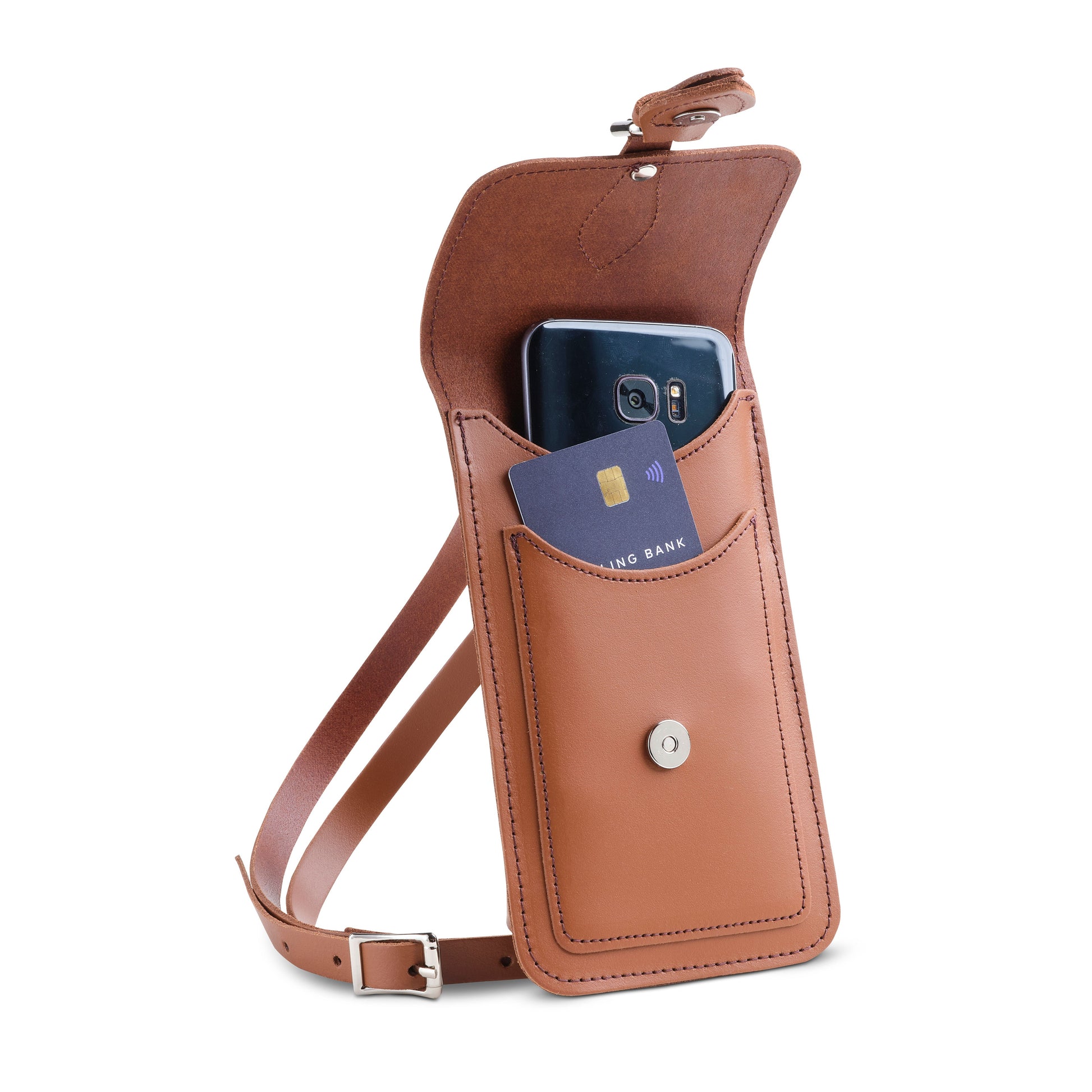 Handmade Leather Mobile Phone Pouch Plus - Chestnut  