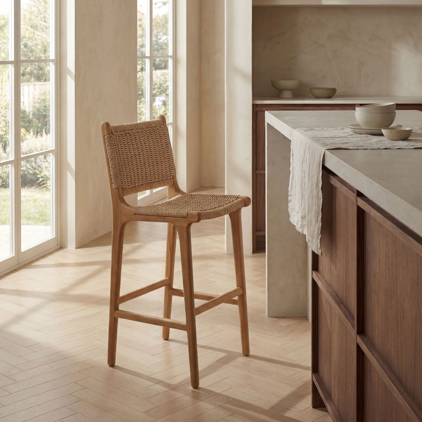 Zara Teak Rattan Bar Stool
