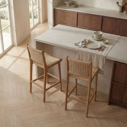 Zara Teak Rattan Bar Stool