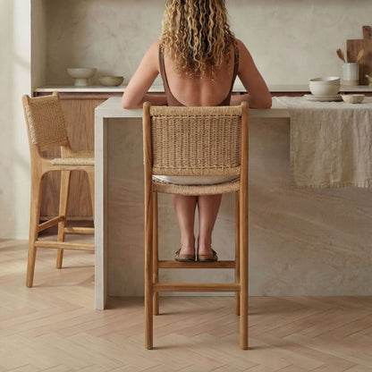 Zara Teak Rattan Bar Stool