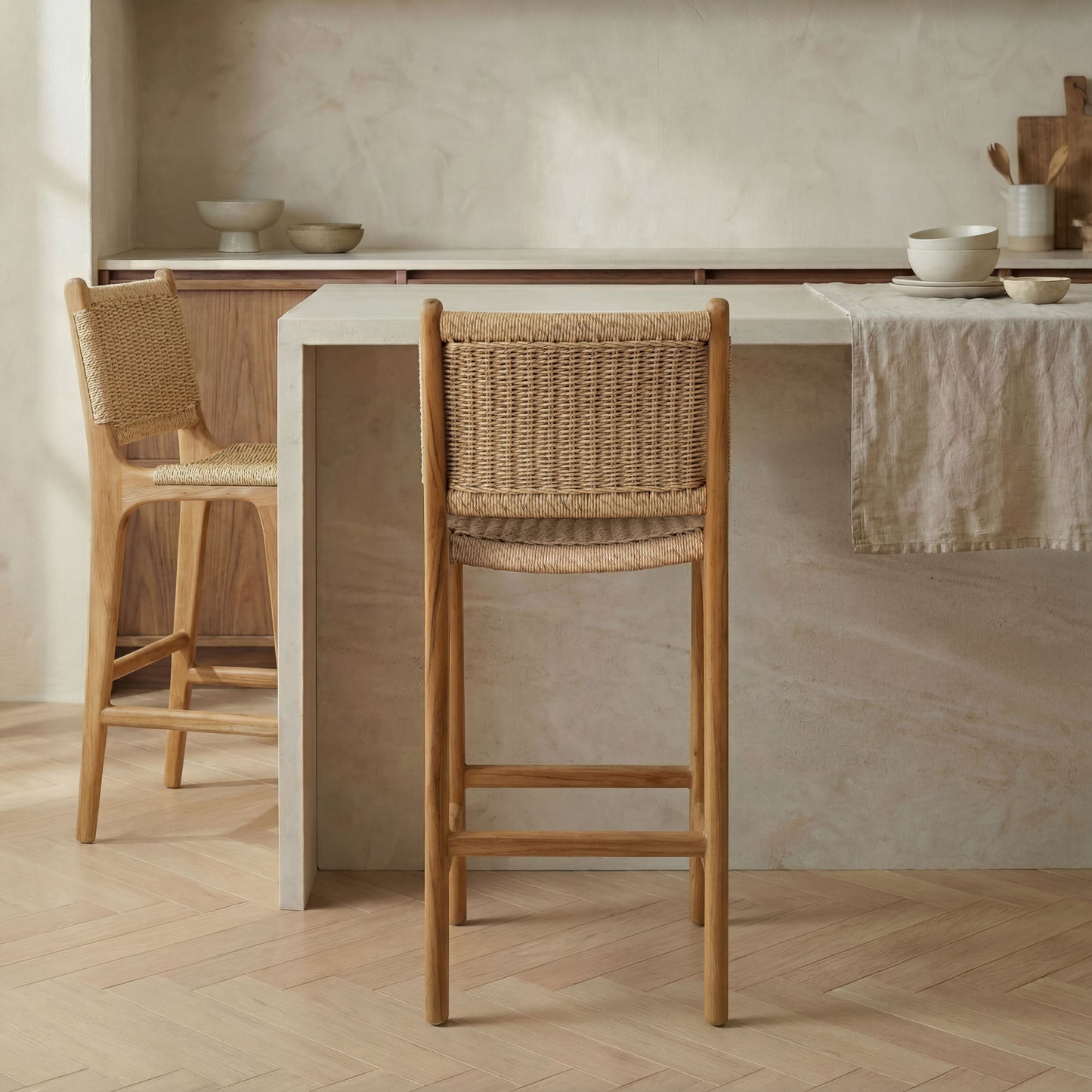 Zara Teak Rattan Bar Stool