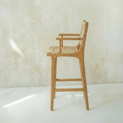 Zara Teak Rattan Bar Stool With Armrest