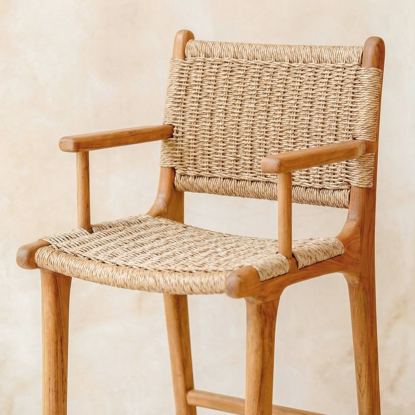 Zara Teak Rattan Bar Stool With Armrest