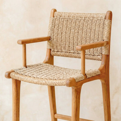Zara Teak Rattan Bar Stool With Armrest