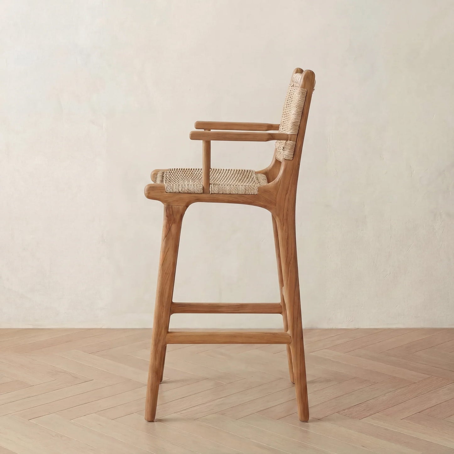 Zara Teak Rattan Bar Stool With Armrest