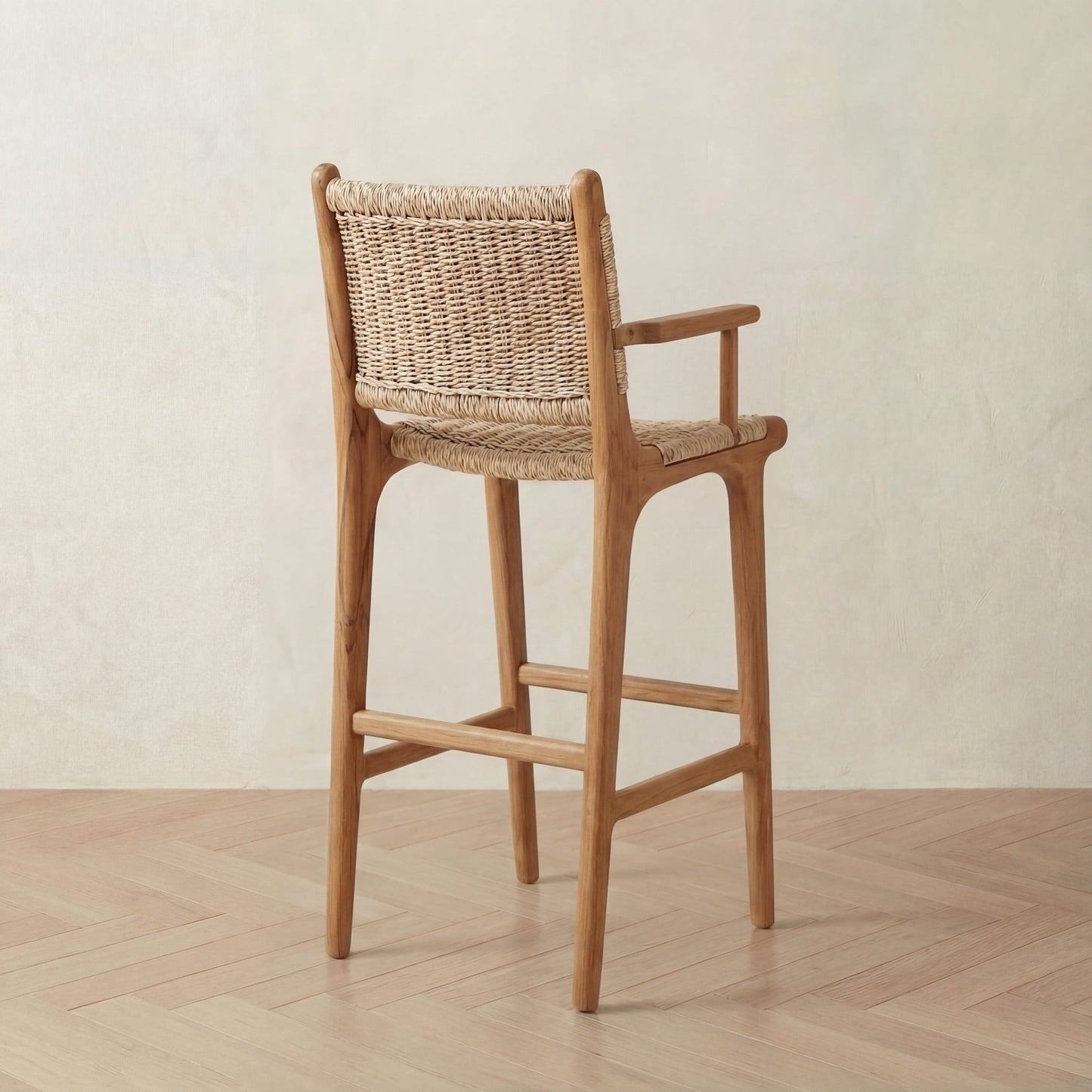 Zara Teak Rattan Bar Stool With Armrest