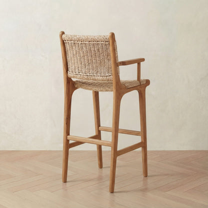 Zara Teak Rattan Bar Stool With Armrest