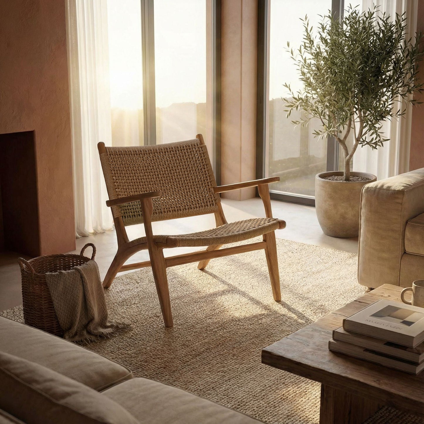 Zara Teak Rattan Accent Armchair