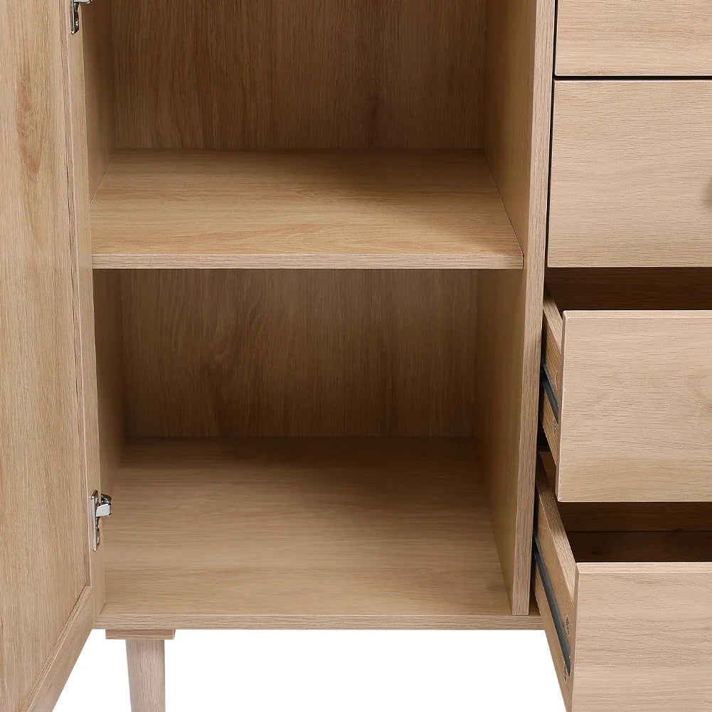 Wood and Rattan Accent Side Cabinet- Natural  