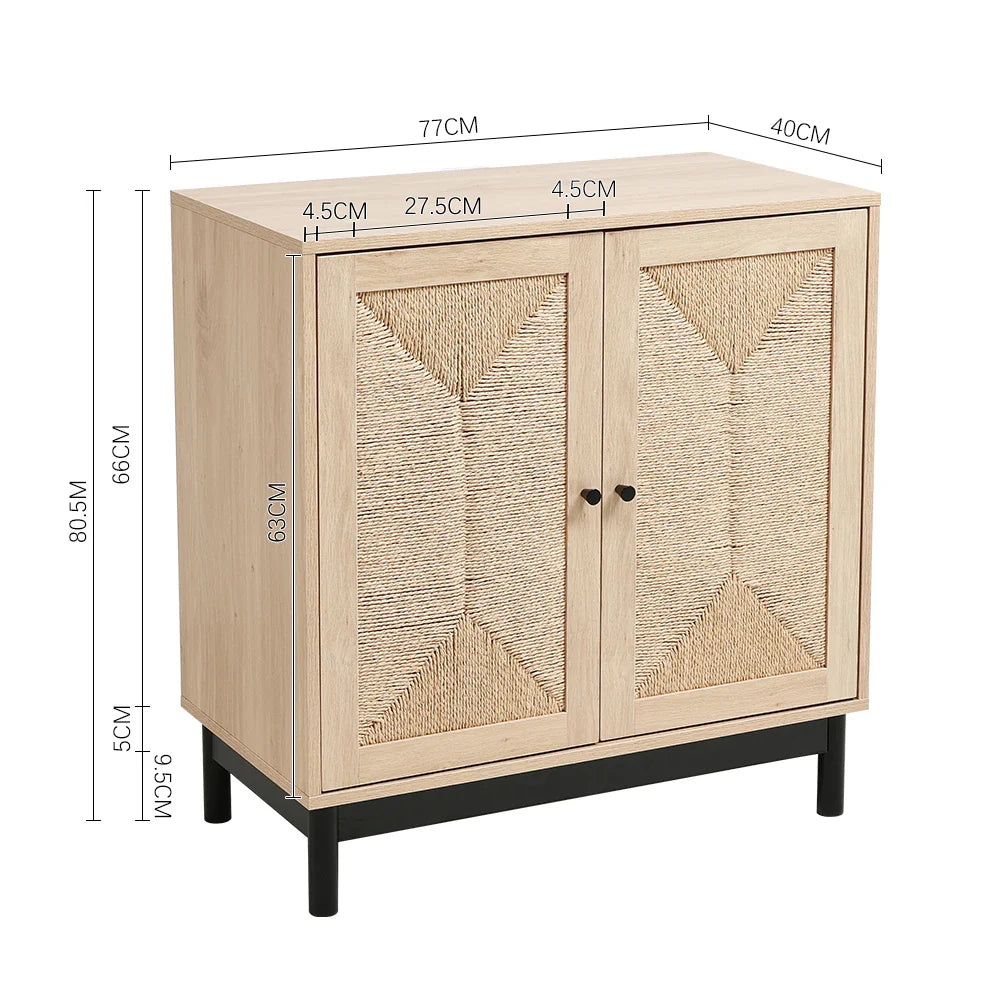 Rattan double door wooden sideboard- Natural  