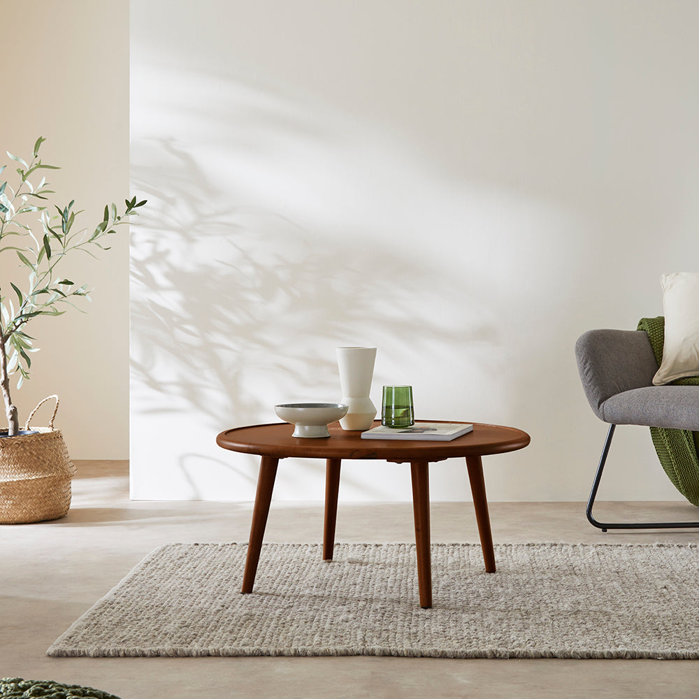 Scandinavian Walnut Round Coffee Table  