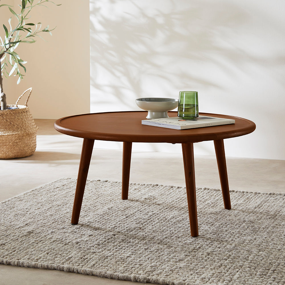 Scandinavian Walnut Round Coffee Table  