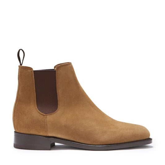 Women's Tobacco Suede Chelsea Boots, Welted Leather Sole  