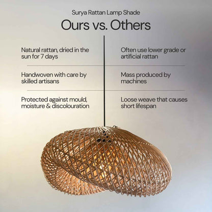 Surya Rattan Lamp Shade - Handmade Wilted Rattan Lighting Decor