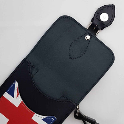 Handmade Leather Mobile Phone Pouch Plus - Union Jack - Navy Blue
