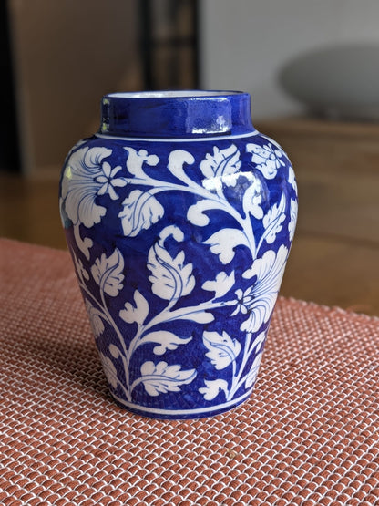 Jaipur Blue Pottery Vase — Hand-Painted Cobalt Floral, Artisan Ceramic | Unique Homeware Gift UK