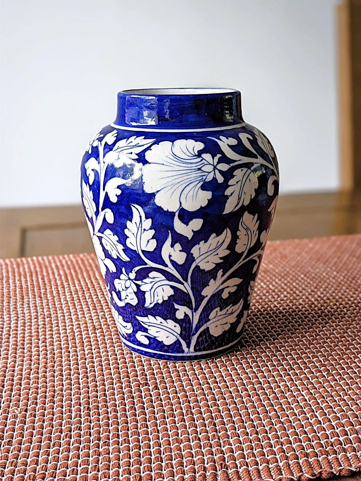 Jaipur Blue Pottery Vase — Hand-Painted Cobalt Floral, Artisan Ceramic | Unique Homeware Gift UK