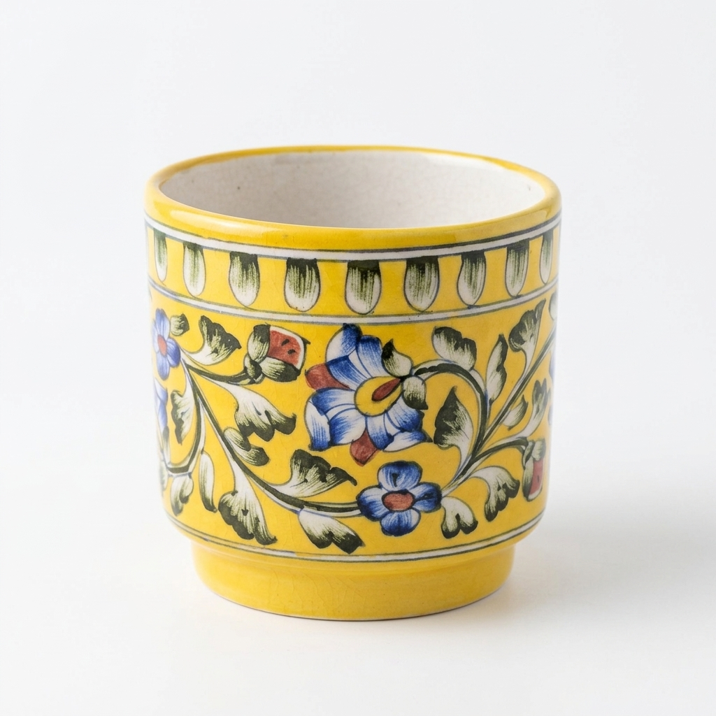 Blue Pottery Planter 6" — Hand-Painted Floral, Artisan Ceramic | Jaipur Blue Pottery