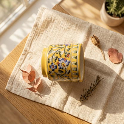 Blue Pottery Planter 6" — Hand-Painted Floral, Artisan Ceramic | Jaipur Blue Pottery