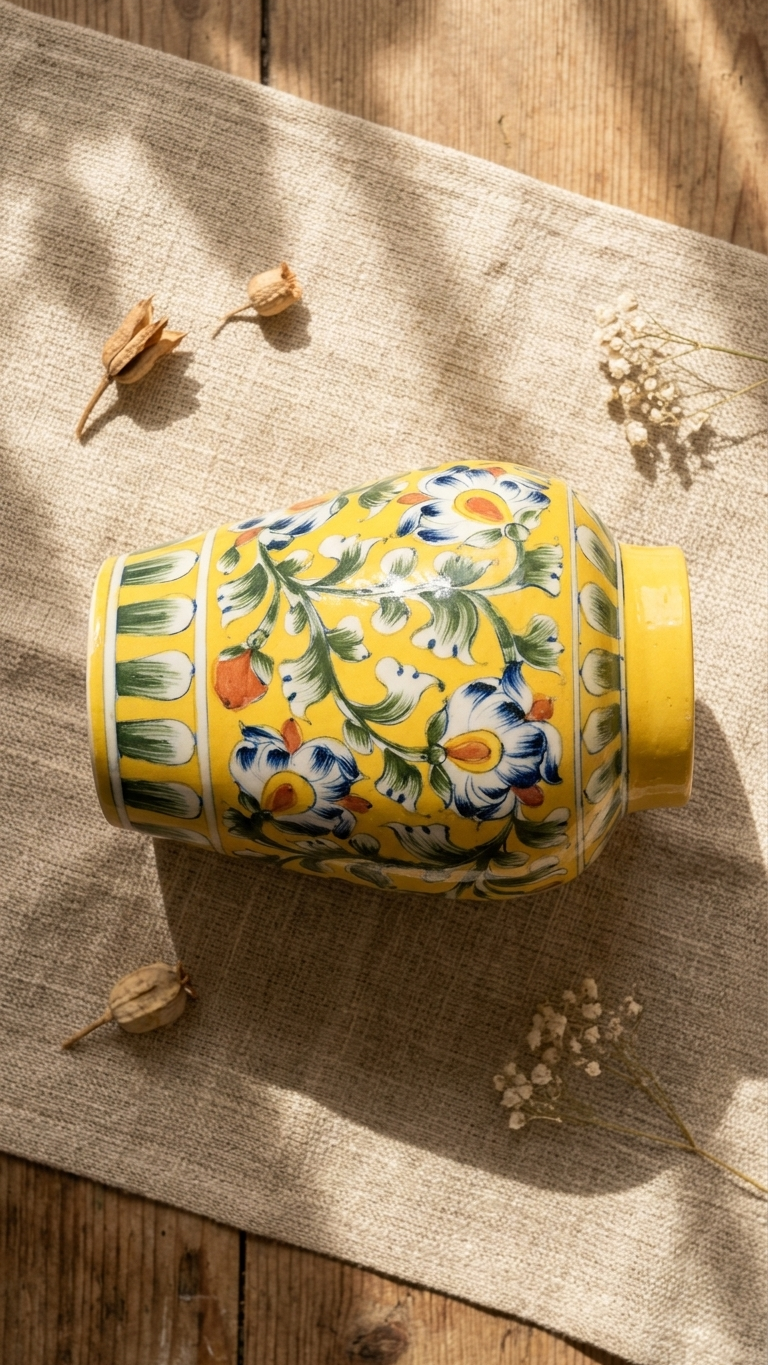 Jaipur Blue Pottery Vase — Hand-Painted Cobalt Floral, Artisan Ceramic | Unique Homeware Gift UK